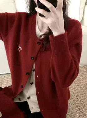 欧洲站2024秋冬新款欧货蝴蝶结设计毛衣针织衫女圆领上衣假两件