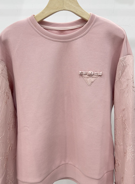 国潮设计拼接袖子圆领卫衣女2025春季新款纯色宽松休闲上衣欧洲站