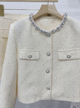 柏多伊俪小香风套装女2025新款盯珠时尚淑女修身短裙两件套早春女