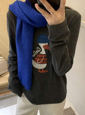 2024秋冬新款长袖内搭打底衫女设计感百搭休闲显瘦t恤上衣ins卡通