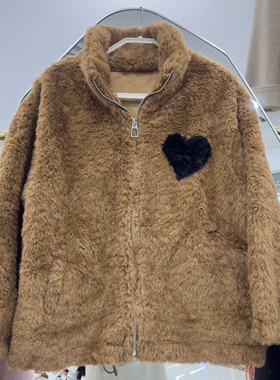 2024秋季新款时尚皮毛一体爱心加厚毛毛外套女装简约气质保暖上衣