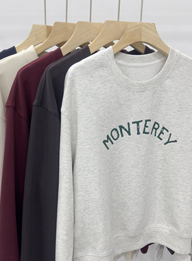 ID秋季新款圆领卫衣女字母上衣纯色宽松百搭韩系氛围感显瘦长袖潮