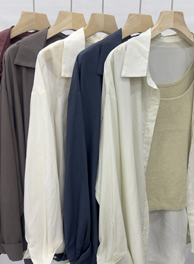 In.11韩系简约慵懒风天丝长袖衬衫女2025春季新款衬衣+背心两件套