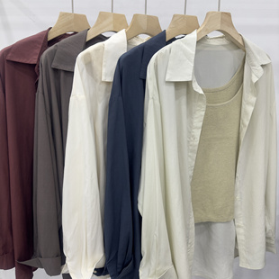 In.11韩系简约慵懒风天丝长袖衬衫女2025春季新款衬衣+背心两件套