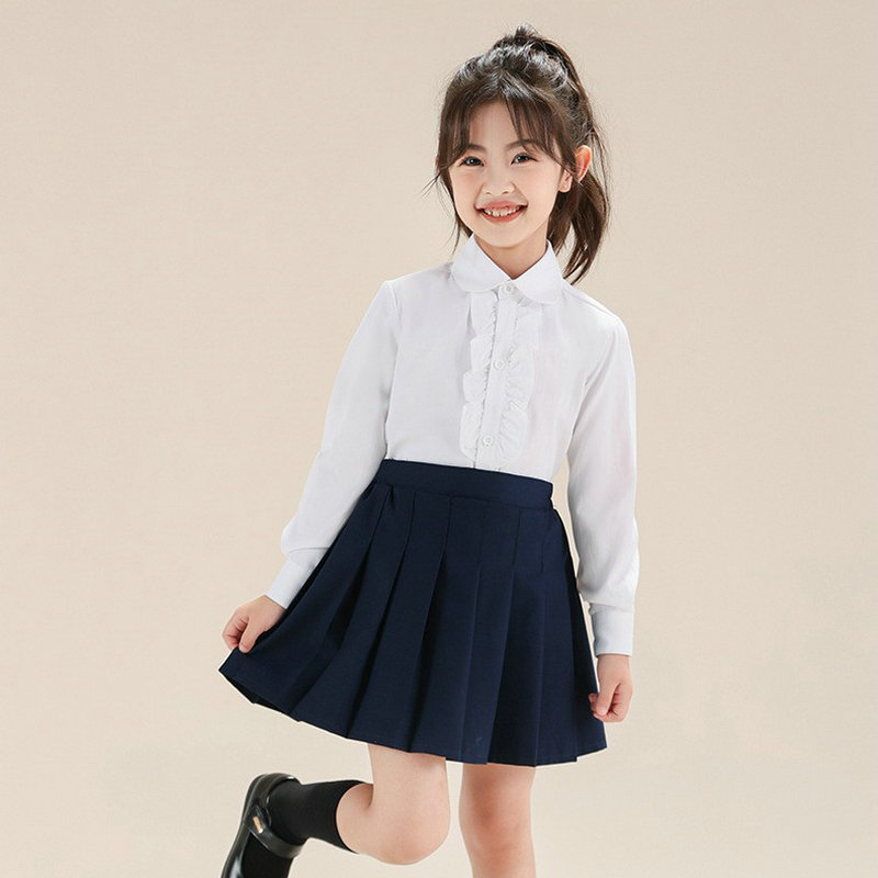 女孩儿童学院风套装春秋季长袖女童白衬衫半身裙校服合唱演出服装