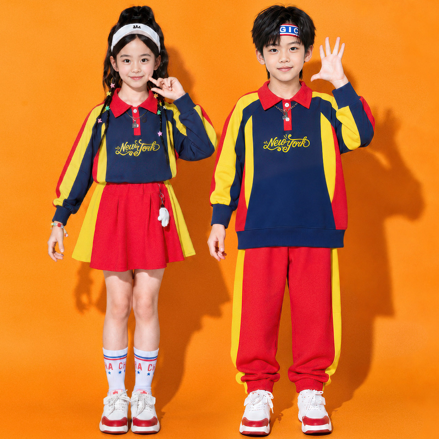 小学生运动会班服POLO衫卫衣套装幼儿园表演出服男女童啦啦操服装