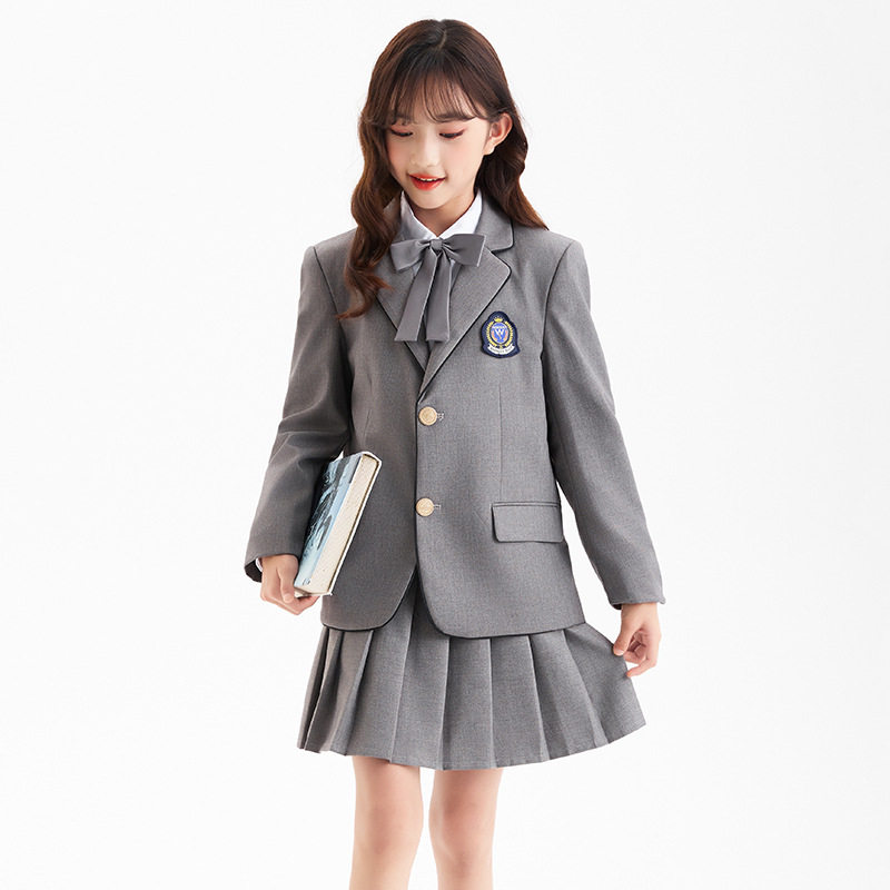 幼儿园园服英伦风学院儿童演出服女童小学生灰色校服西装礼服套装