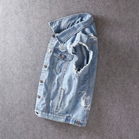 Mùa xuân, mùa hè và mùa thu Hàn Quốc phiên bản tự tu nhẹ nhàng lỗ xanh đẹp trai đẹp trai denim vest thêu tay áo vest thủy triều - Dệt kim Vest áo len cardigan nam