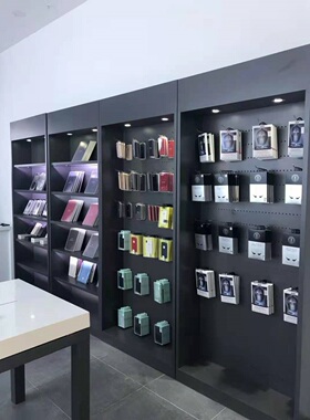 水果苹果手机店MONO灰色配件展示柜/层板高柜/挂钩高柜/靠墙高柜