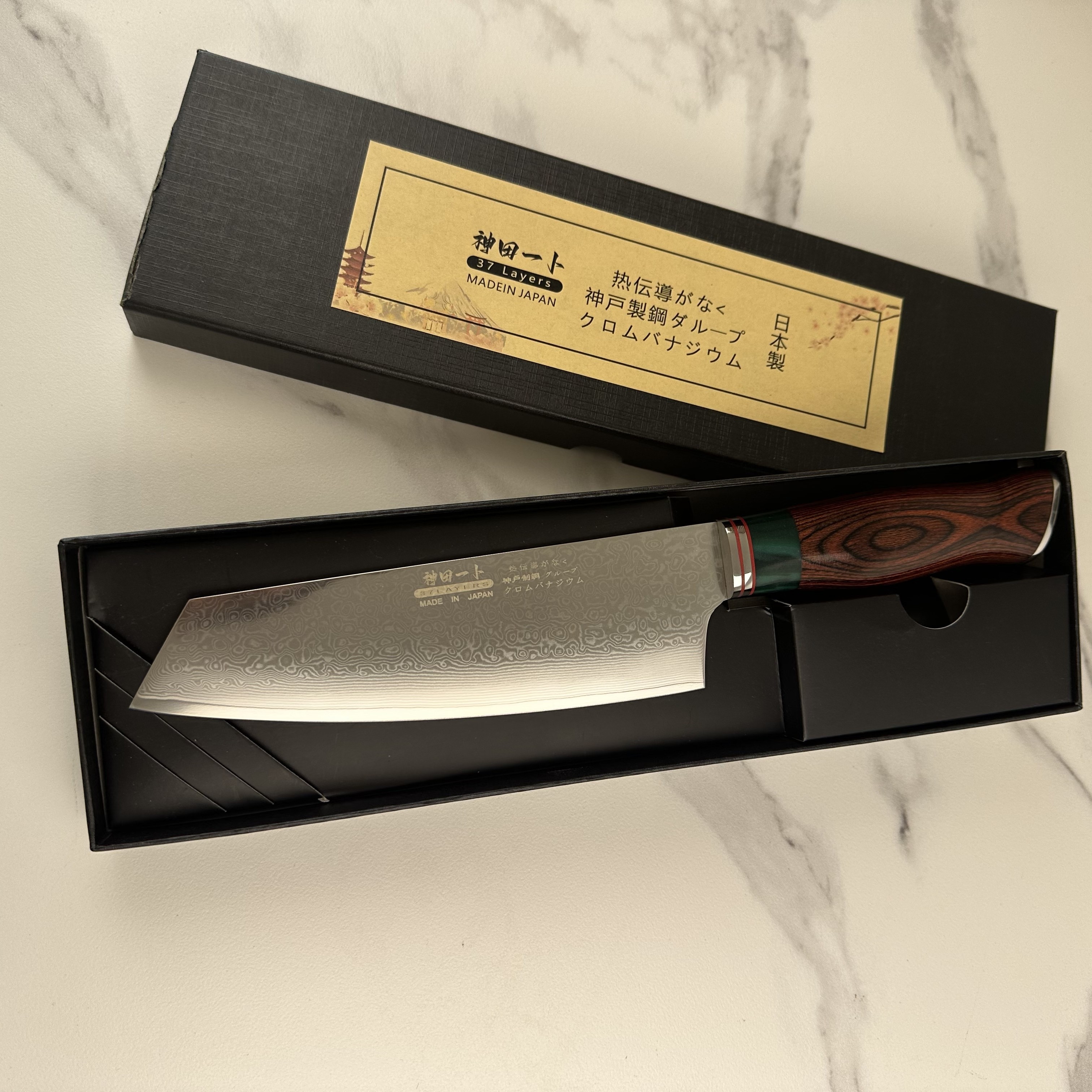 日本进口神田一卜大马士革钢锻打菜刀斩切一体厨房切肉刀切片刀