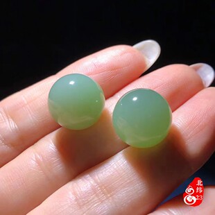 和田玉碧玉粉青瓷白无结构大单珠俄罗斯老料多宝配珠14mm锁骨坠