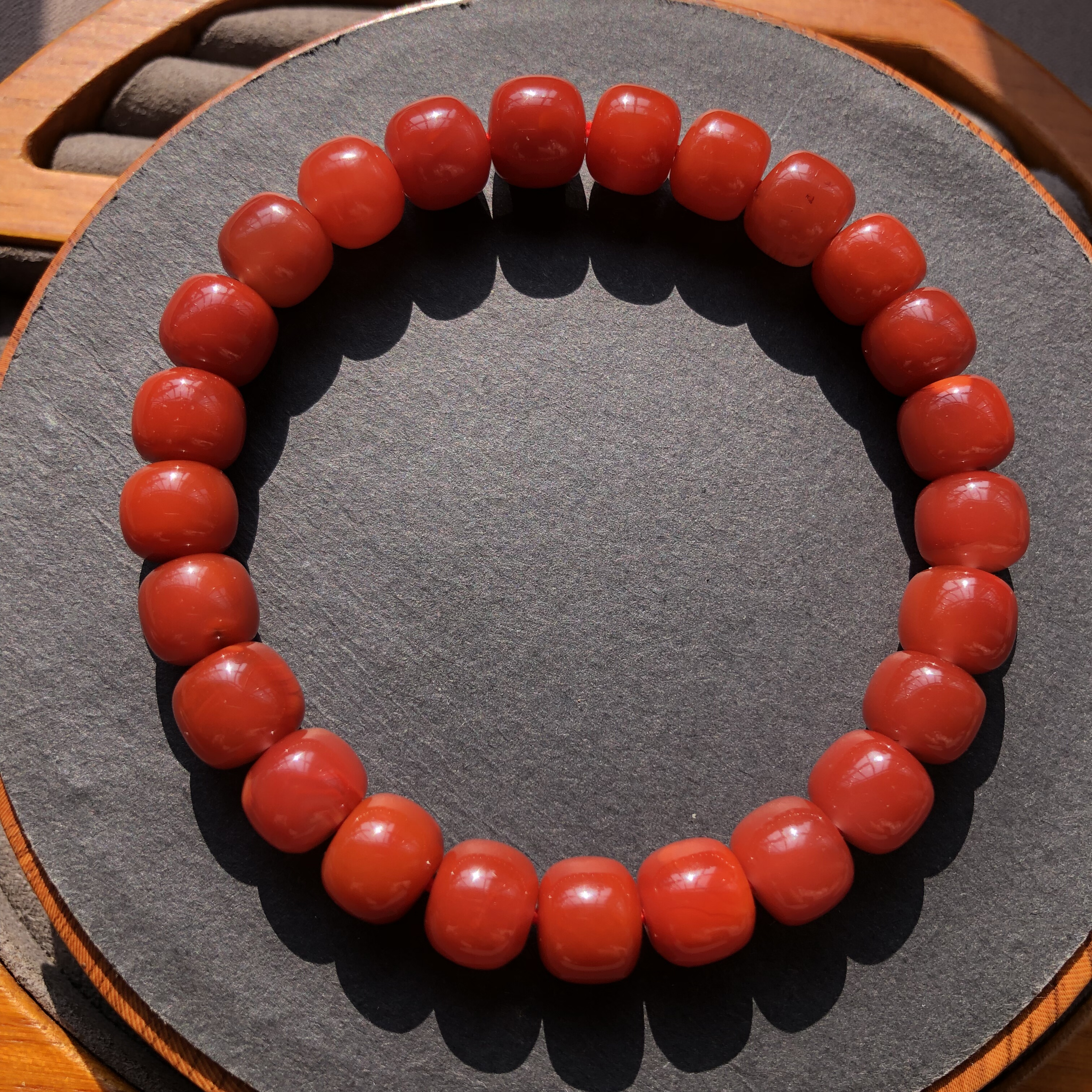 天然原矿南红玫红锦红老形珠手链原矿无胶无裂无烤色玫锦手串手钏