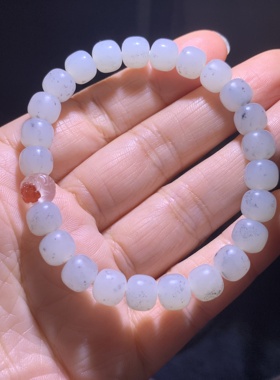 和田玉青花籽料手链新疆籽料青花老形珠手链青花手串女款手钏8mm