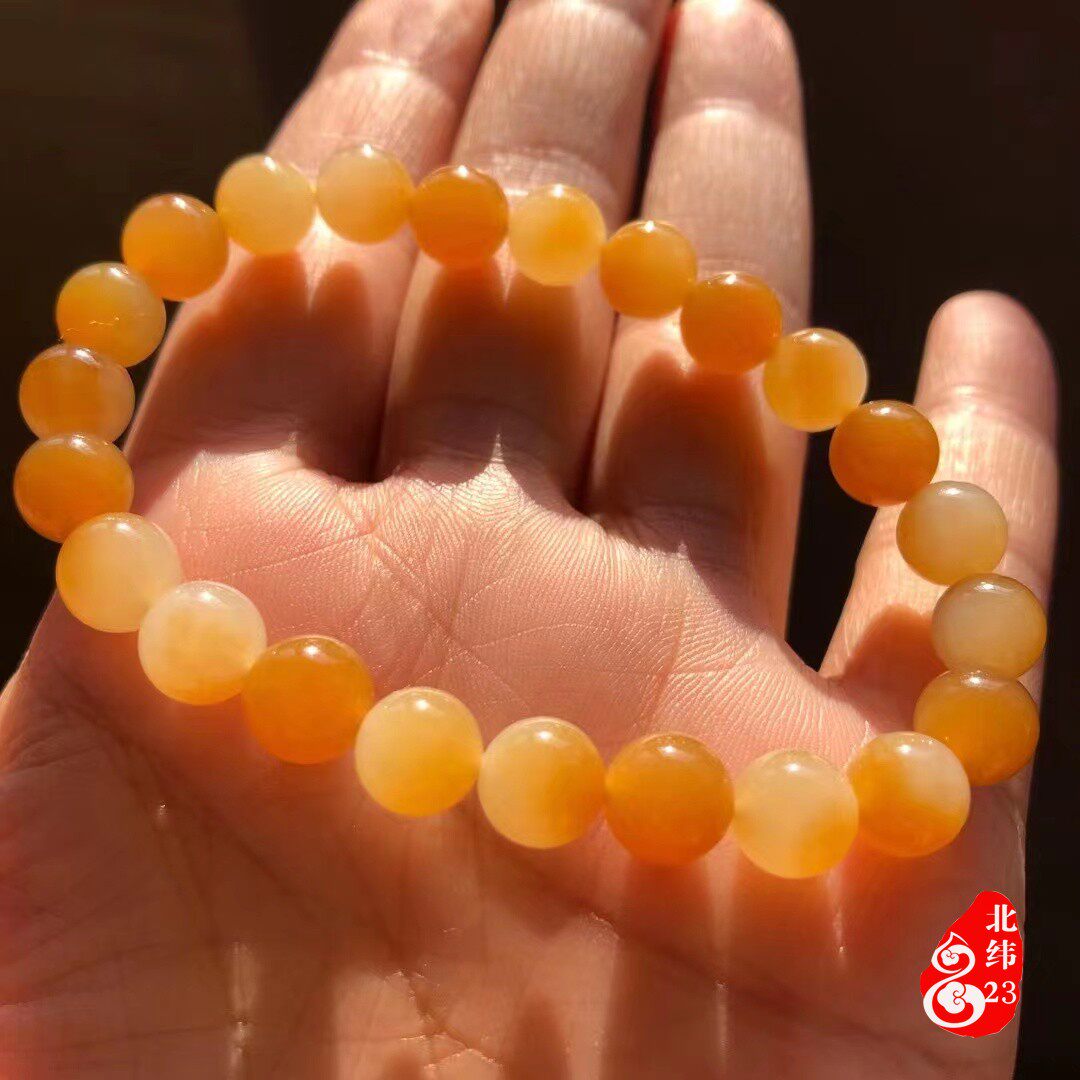 和田玉糖白单圈手串新疆且末料红糖白肉圆珠手链蜜糖色8mm女珠串