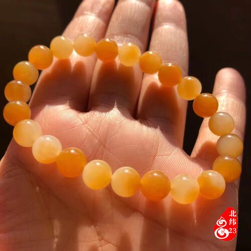 和田玉糖白单圈手串新疆且末料红糖白肉圆珠手链蜜糖色8mm女珠串