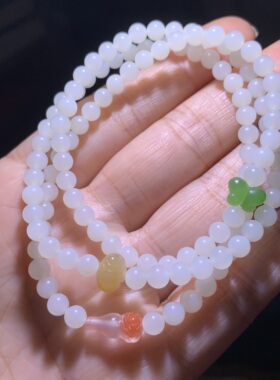 和田玉白玉三圈手链新疆且末米达三圈手链白玉手串项链手工配珠