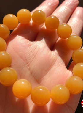 和田玉糖玉圆珠手链蜜糖焦糖单圈手串新疆且末料亮金糖色12mm珠串
