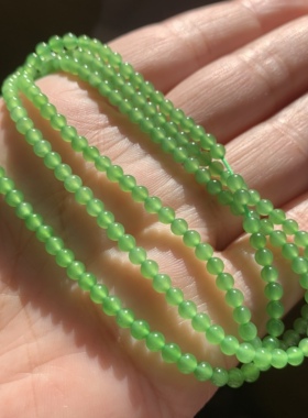 精品和田玉碧玉苹果绿小米珠项链碧玉苹果绿小米珠手链锁骨链挂绳