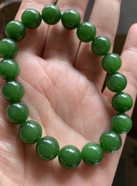 毕业级和田玉碧玉浓辣阳绿手链艳菠菜绿手串俄罗斯七号矿肉料10