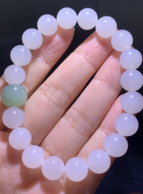 和田玉白玉手链青海野牛沟老料一级白肉底白玉手串手钏男女款10mm