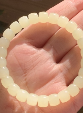 和田玉淡黄口直切老形珠手链黄口手链手串淡鹅黄色黄玉手串女款8