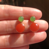原矿无胶无裂南红樱桃红耳钉耳坠撞色18k耳饰奢华小众多巴胺色彩