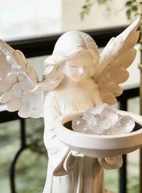 天使女孩水晶石水晶球托盘送女生闺蜜放粉色水晶招桃花床头柜摆件