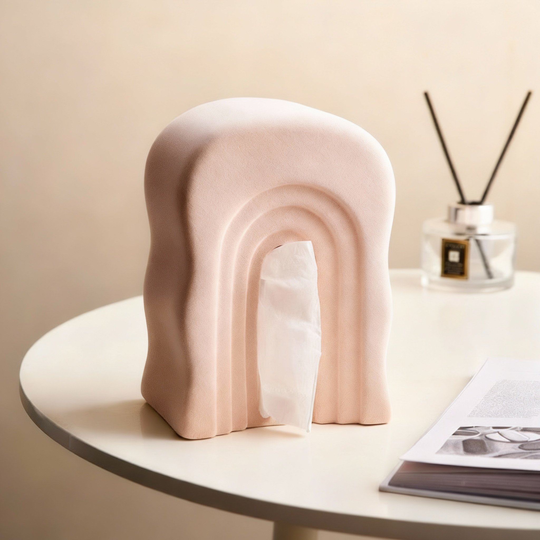 侘寂风陶瓷纸巾盒创意几何造型粉色桌面摆件卧室装饰,家居饰品,桌面摆件,淘宝优惠券,粉丝福利购,淘宝优惠卷