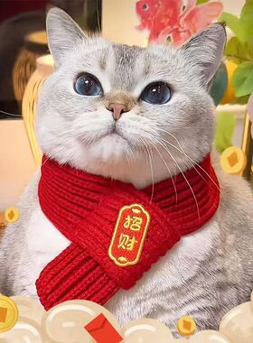 猫咪围脖小狗可爱新品毛线宠物围巾围兜狗狗保暖配饰红色喜庆新年