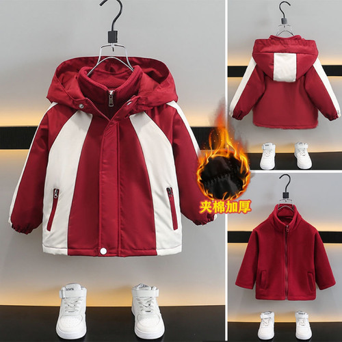 童装冲锋衣三合一男童夹棉外套春秋24新款防风防水冲锋衣+摇粒绒