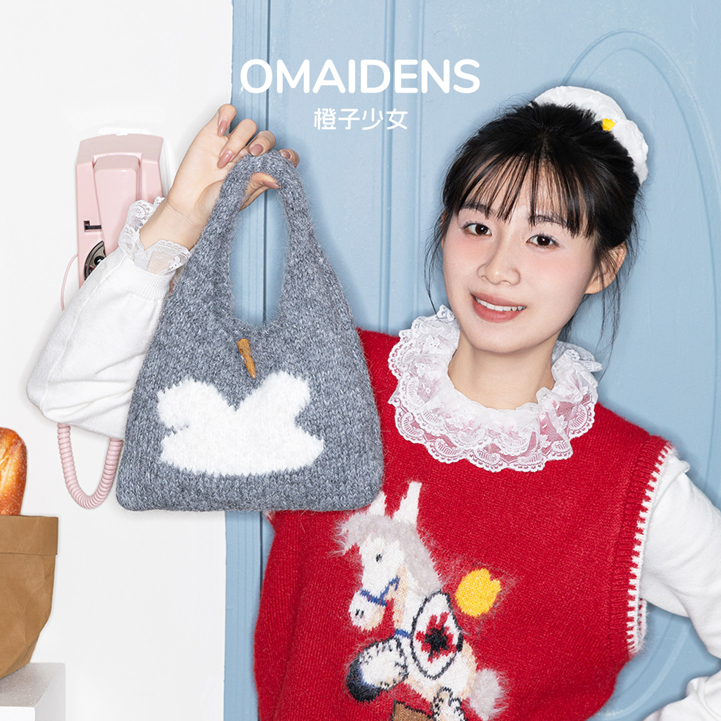 橙子少女ins风可爱针织编织包女手提毛毛包包韩系百搭可爱毛线包,箱包皮具/热销女包/男包,托特包,淘宝优惠券,粉丝福利购,淘宝优惠卷