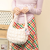 橙子少女韩版 褶皱云朵包包休闲百搭春夏羽绒包泡芙包手提包单肩包