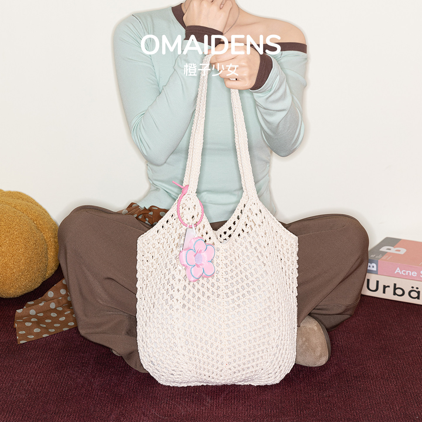 橙子少女度假风chic针织包大容量棉线镂空编织袋单肩沙滩包休闲包,箱包皮具/热销女包/男包,托特包,淘宝优惠券,粉丝福利购,淘宝优惠卷