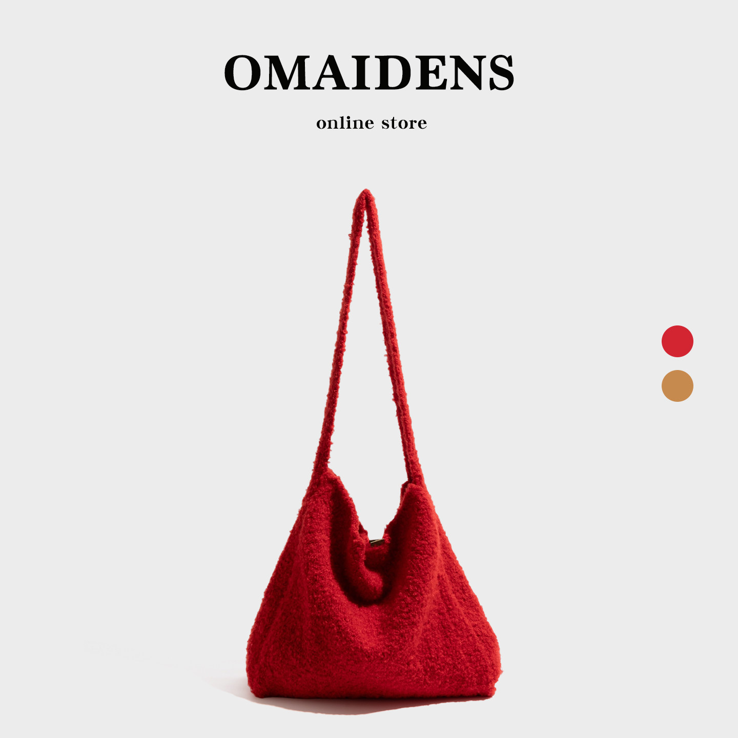 橙子少女复古毛呢红色包包2025秋冬新款单肩包大容量慵懒风托特包,箱包皮具/热销女包/男包,托特包,淘宝优惠券,粉丝福利购,淘宝优惠卷