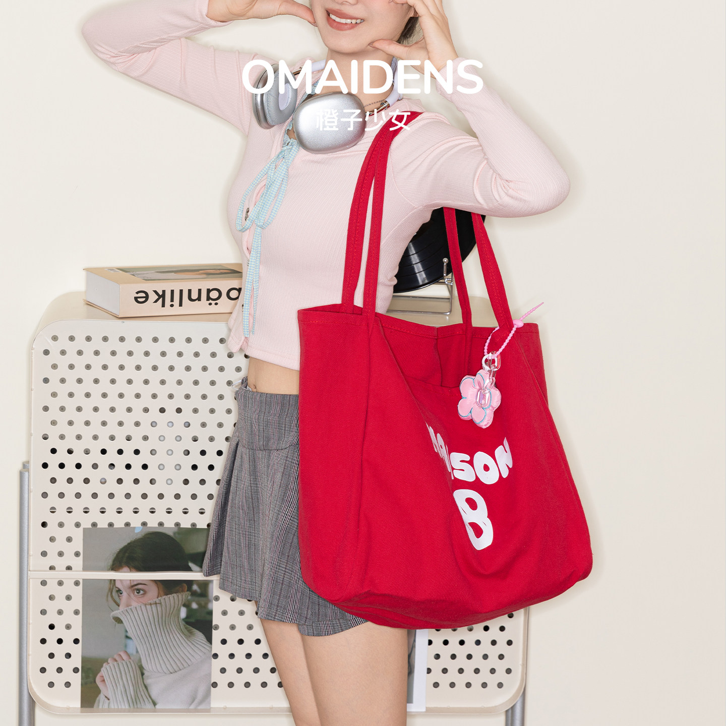 橙子少女红色字母帆布包文艺小众单肩包女2026新款手提包学生通勤,箱包皮具/热销女包/男包,托特包,淘宝优惠券,粉丝福利购,淘宝优惠卷