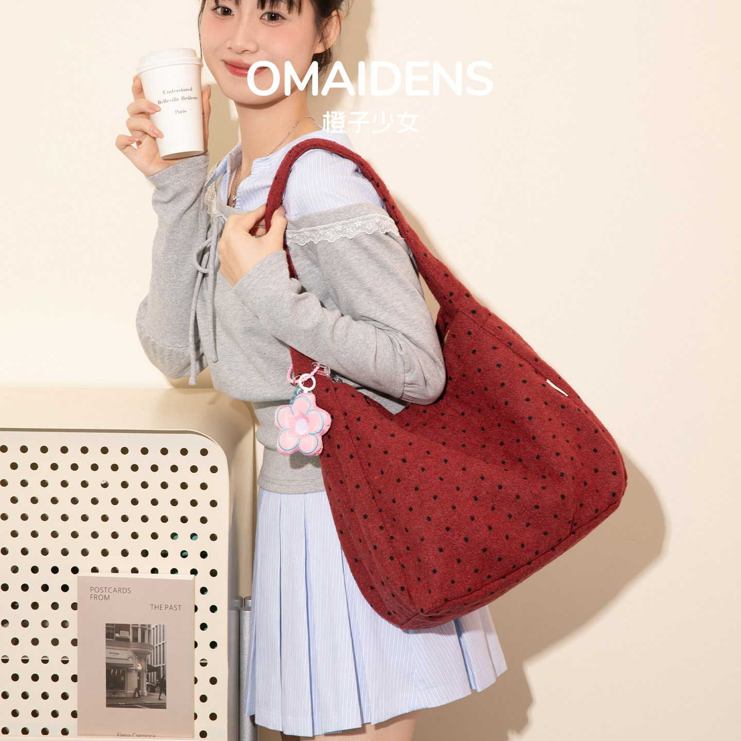 橙子少女波点帆布包小众设计单肩包2026新款女式包包水桶包托特包,箱包皮具/热销女包/男包,托特包,淘宝优惠券,粉丝福利购,淘宝优惠卷