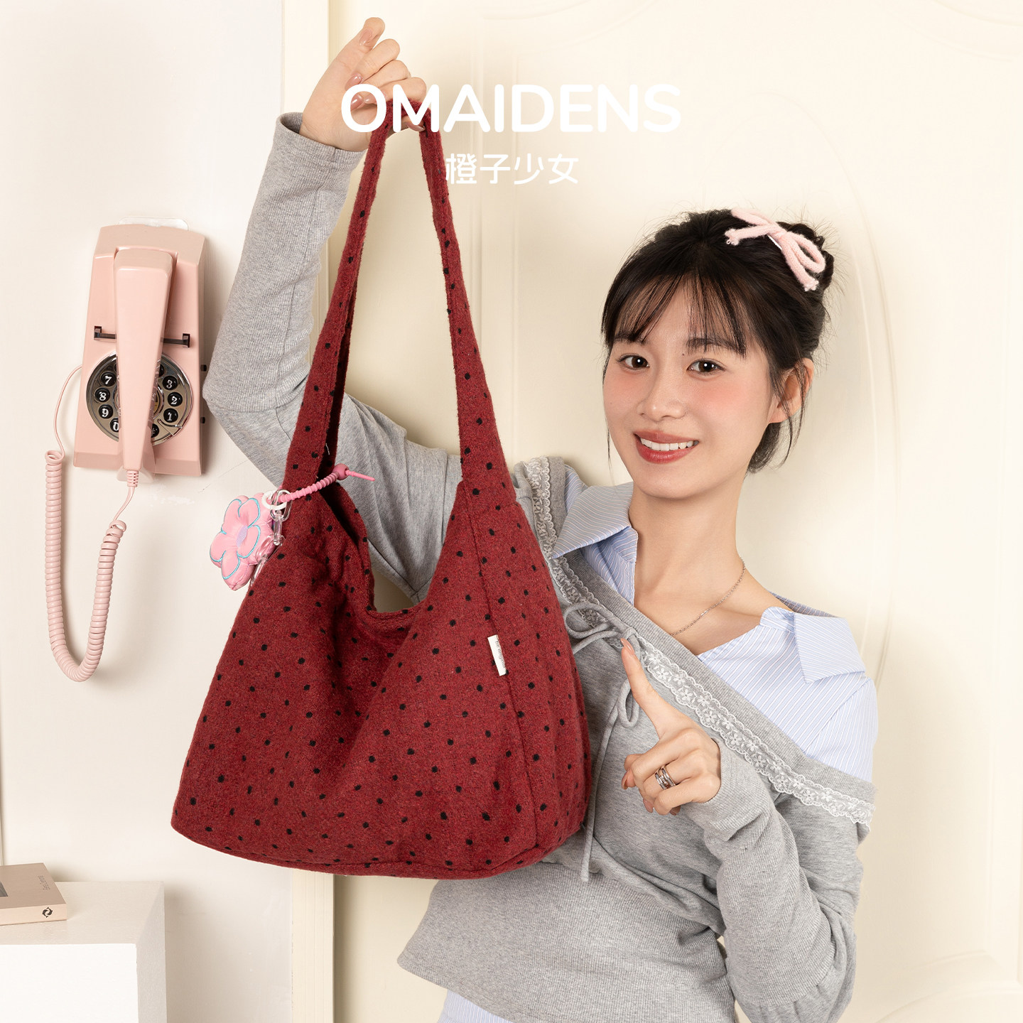 橙子少女ins波点毛绒单肩包女2026新款百搭高级感毛毛包大容量包,箱包皮具/热销女包/男包,单肩包,淘宝优惠券,粉丝福利购,淘宝优惠卷