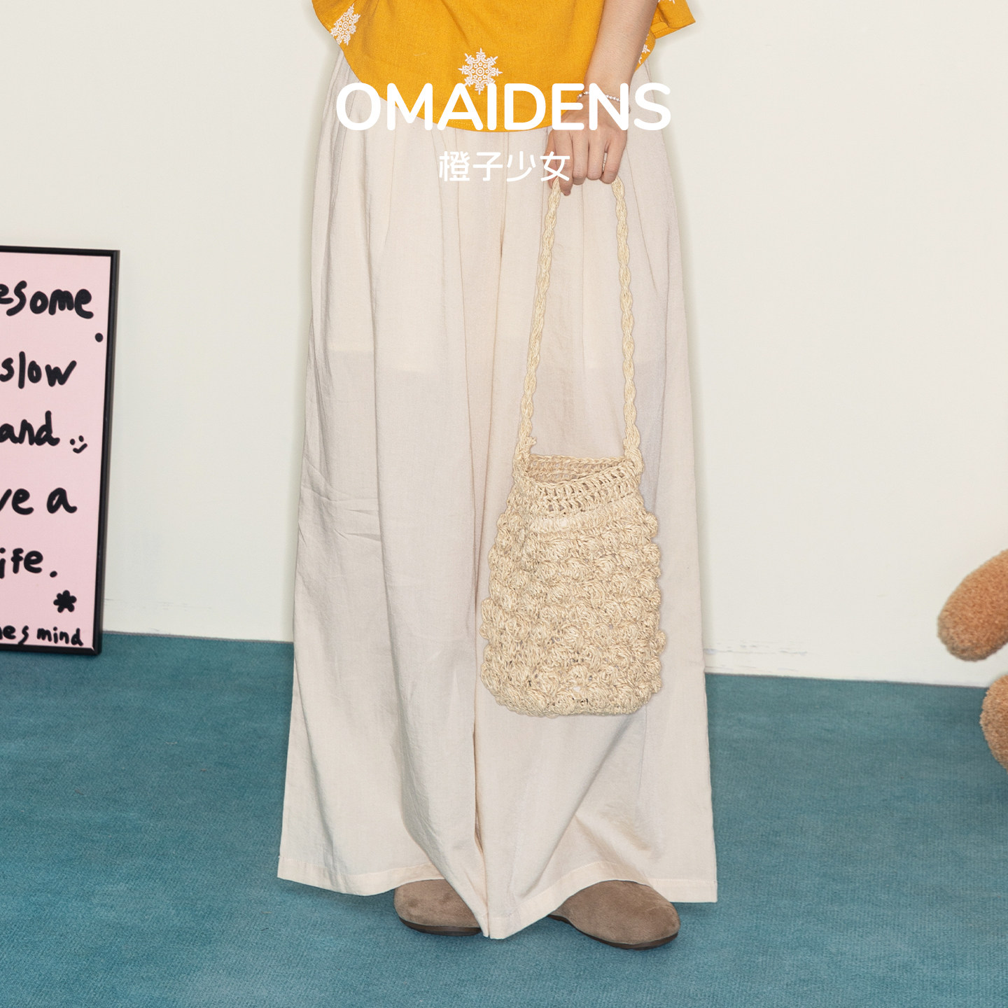 橙子少女草编包单肩夏季新款轻便慵懒编织包海边度假法式沙滩圆筒,箱包皮具/热销女包/男包,水桶包,淘宝优惠券,粉丝福利购,淘宝优惠卷