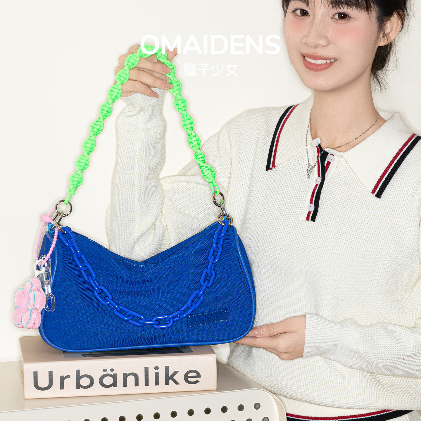 橙子少女潮牌单肩包女蓝色链条腋下包包小众设计枕头包斜挎手提包,箱包皮具/热销女包/男包,托特包,淘宝优惠券,粉丝福利购,淘宝优惠卷