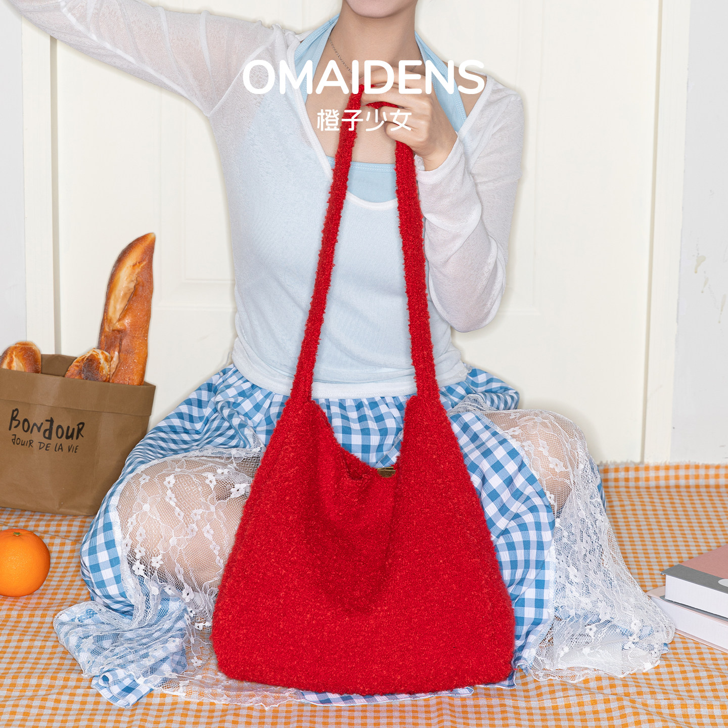 橙子少女红色毛绒托特包女2026新款氛围感软糯毛毛包单肩斜挎包包,箱包皮具/热销女包/男包,托特包,淘宝优惠券,粉丝福利购,淘宝优惠卷