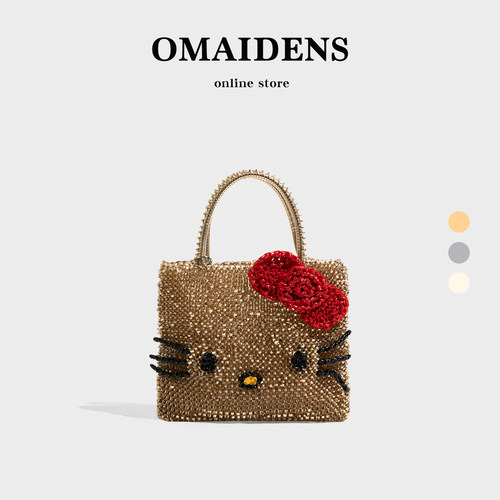 橙子少kt蝴蝶结手提包女手工PVC编织包2026新款小香风链条斜挎包