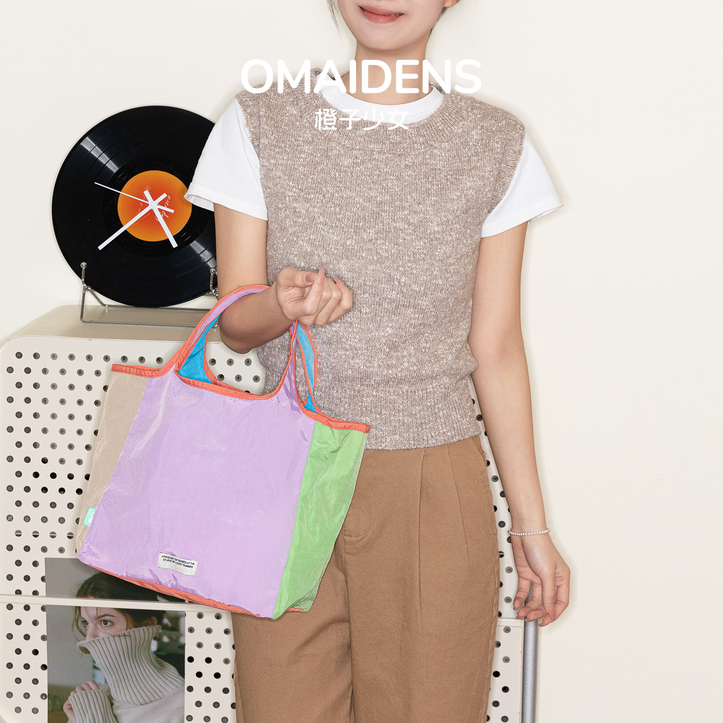 橙子少女新加坡撞色多巴胺购物袋手提包旅行轻便折叠上班尼龙包包,箱包皮具/热销女包/男包,托特包,淘宝优惠券,粉丝福利购,淘宝优惠卷