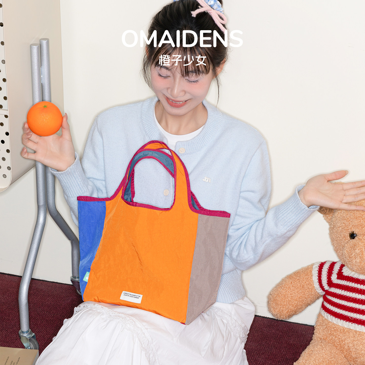 橙子少女多巴胺拼色帆布包大容量托特包女妈咪手提包收纳包可折叠,箱包皮具/热销女包/男包,通用款女包,淘宝优惠券,粉丝福利购,淘宝优惠卷