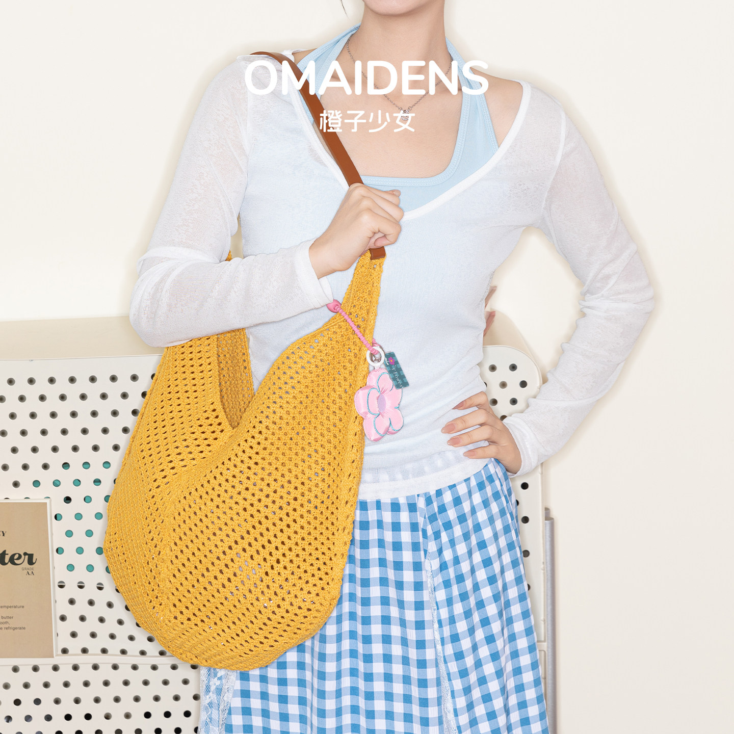 橙子少女韩系黄色镂空编织包女大容量百搭单肩手提包度假风沙滩包,箱包皮具/热销女包/男包,编织包,淘宝优惠券,粉丝福利购,淘宝优惠卷