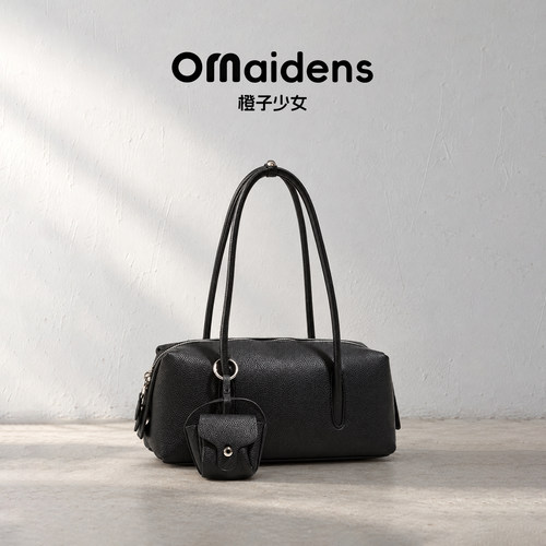 橙子少女轻奢荔枝纹百搭小吐司包