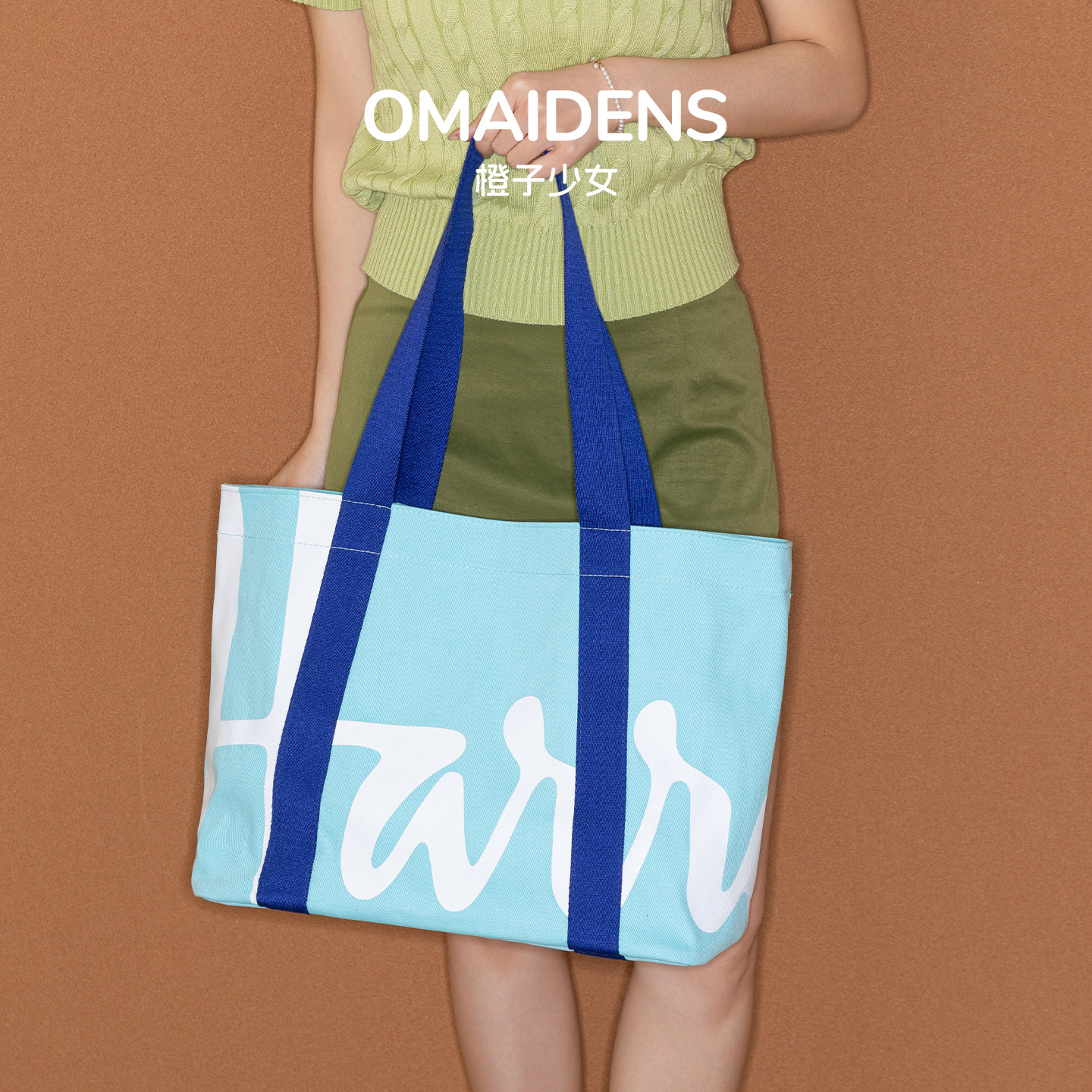 橙子少女夏日多巴胺撞色帆布包包字母印花大容量手提包单肩托特包,箱包皮具/热销女包/男包,时尚帆布包,淘宝优惠券,粉丝福利购,淘宝优惠卷