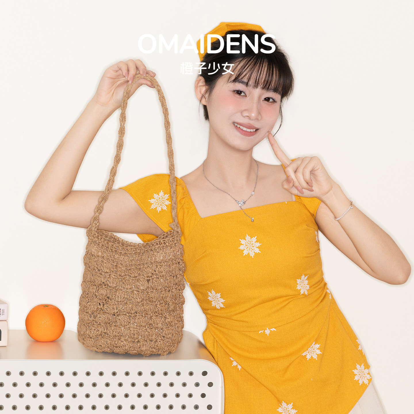 橙子少女法式手工编织包2026新款秋春夏草编包海边度假沙滩水桶包,箱包皮具/热销女包/男包,水桶包,淘宝优惠券,粉丝福利购,淘宝优惠卷