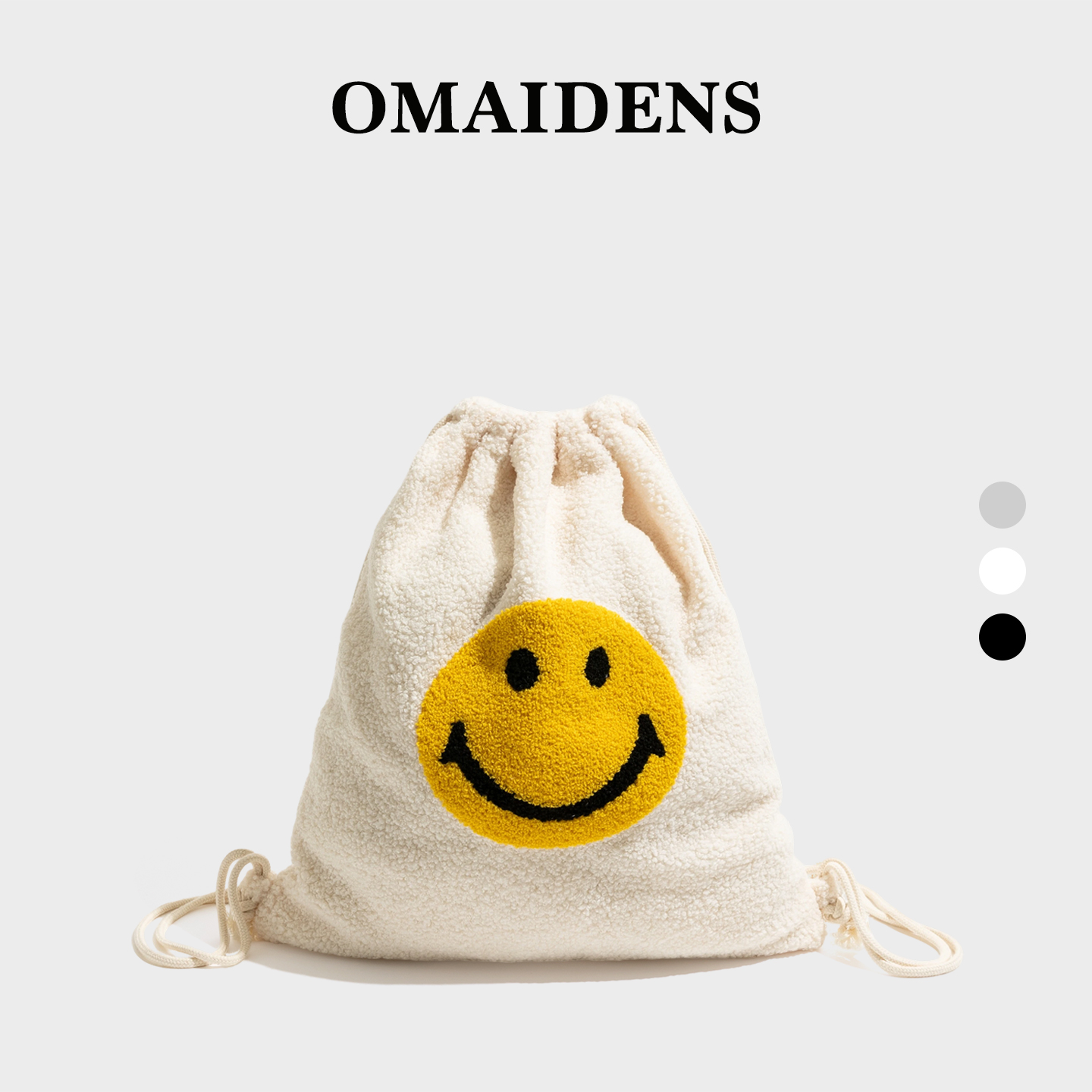 韩系笑脸印花毛毛双肩包2025秋冬