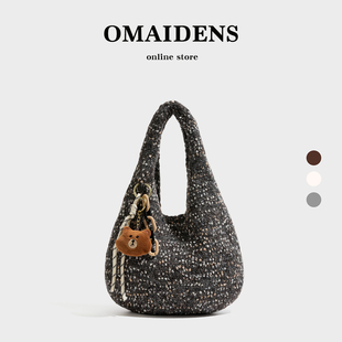 橙子少女慵懒软糯针织手提包2025秋冬毛绒可爱小熊编织手工单肩包