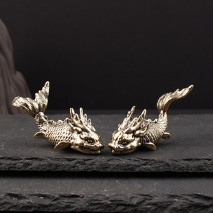 新款黄铜年年有余龙头鱼身家居庭院镇纸摆件手把件把玩件黄铜